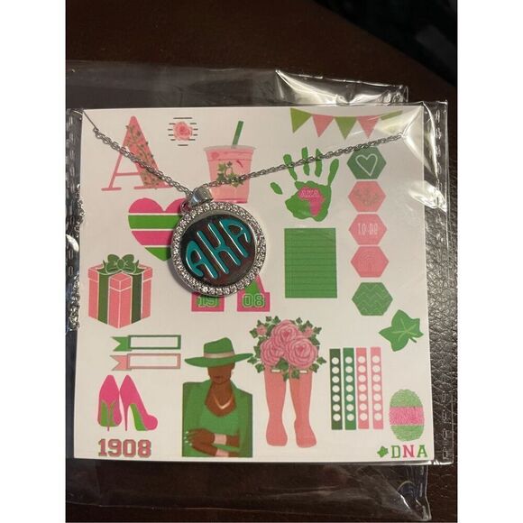 Alpha 1908 Kappa Alpha Pendant Necklace Silver And Green w/Stickers Sorority - Picture 1 of 3